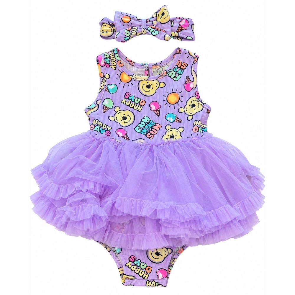 Disney Baby Winnie the Pooh Lavender Tutu Romper & Bow Headband 24 Months